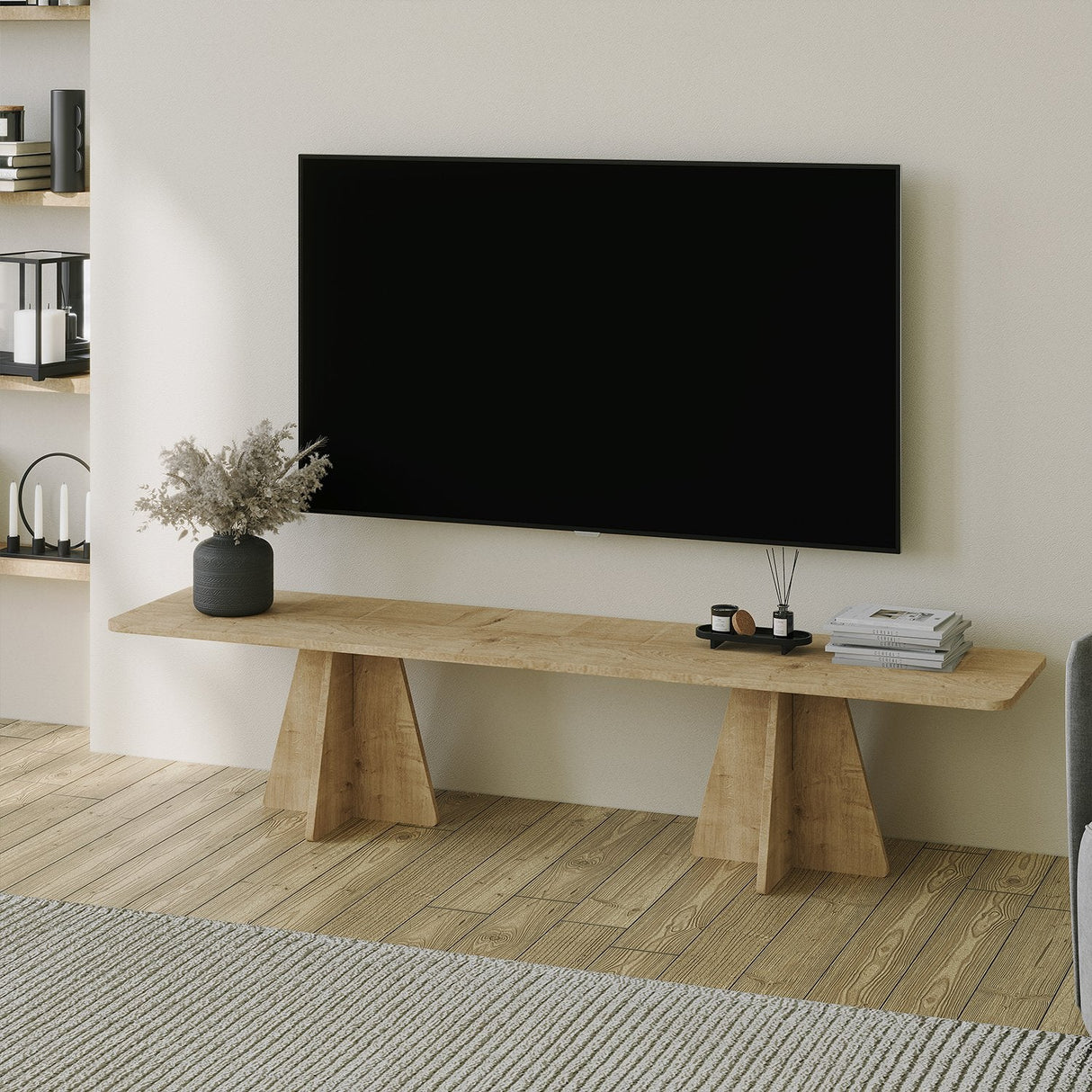 Comodă TV Mushroom, Diverse culori, 180x42x40 cm - Stejar safir | SKU: 552NOS2493 | Comodă TV Mushroom, 180x42x40 cm, varianta Stejar safir, produs pentru amenajarea locuinței, disponibil online în România la CasaMob