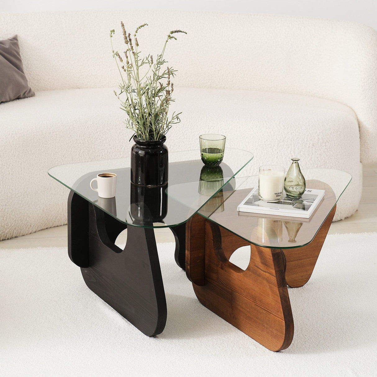 Măsuță de cafea Freya, Diverse culori, Diverse configurații, Diverse dimensiuni - Negru - Castaniu - 94x72x39 cm - 2 bucăți | SKU: 552NOS2542 | Măsuță de cafea Freya, varianta Negru - Castaniu - 94x72x39 cm - 2 bucăți, produs pentru amenajarea locuinței, disponibil online în România la CasaMob