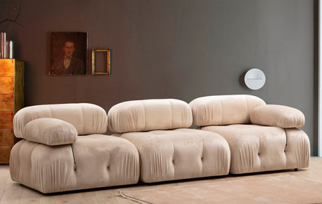 Canapea fixă 3 locuri Bubble (L1-O1-1R) - Velvet, Crem, 95x65x75 cm