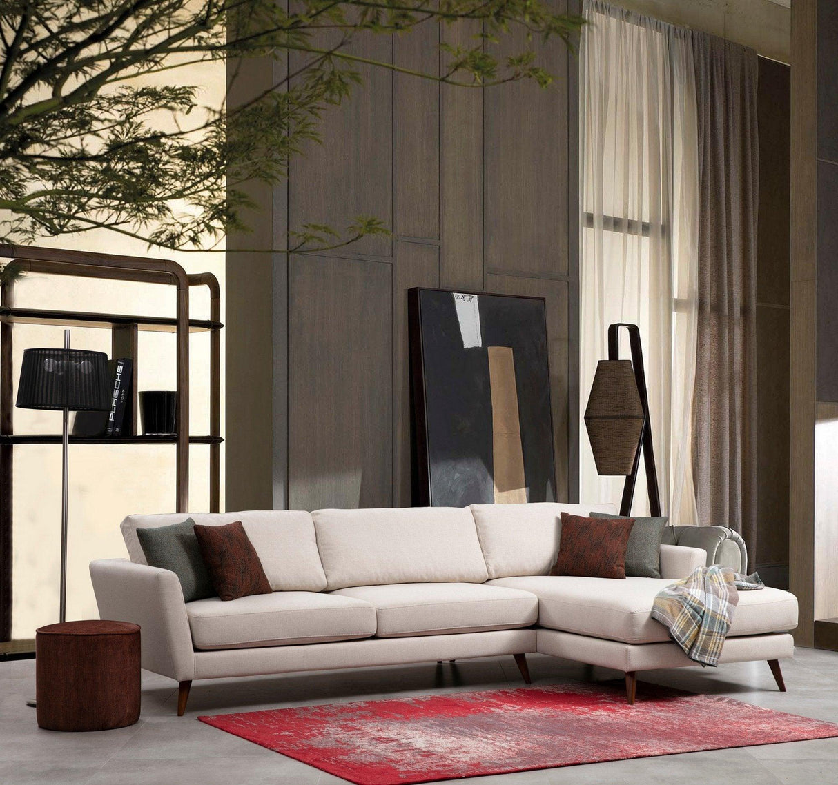 Canapea extensibilă de colț Mallorca, Dreapta, Bej, 303x168x93 cm