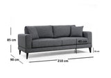Canapea Fixa cu 3 Locuri Biutiful, 210 x 85 x 90 cm - Gri, SKU 560ARE1307