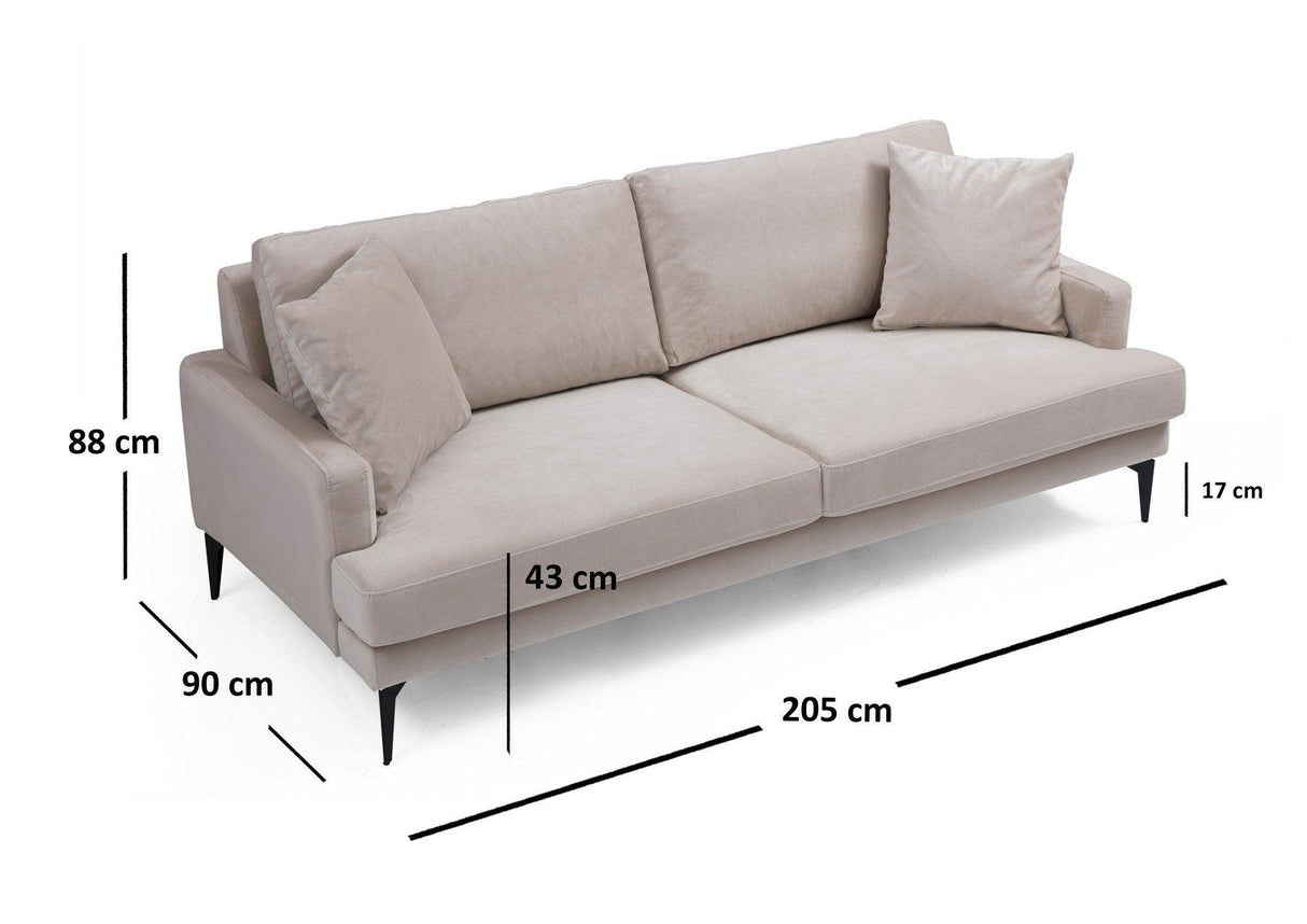 Canapea Fixa cu 3 Locuri Yase, 205 x 88 x 90 cm - Bej, SKU 560ARE1308