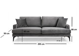 Canapea Fixa cu 3 Locuri Yase, 205 x 88 x 90 cm - Gri, SKU 560ARE1308