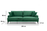 Canapea Fixa cu 3 Locuri Yase, 205 x 88 x 90 cm - Verde, SKU 560ARE1308