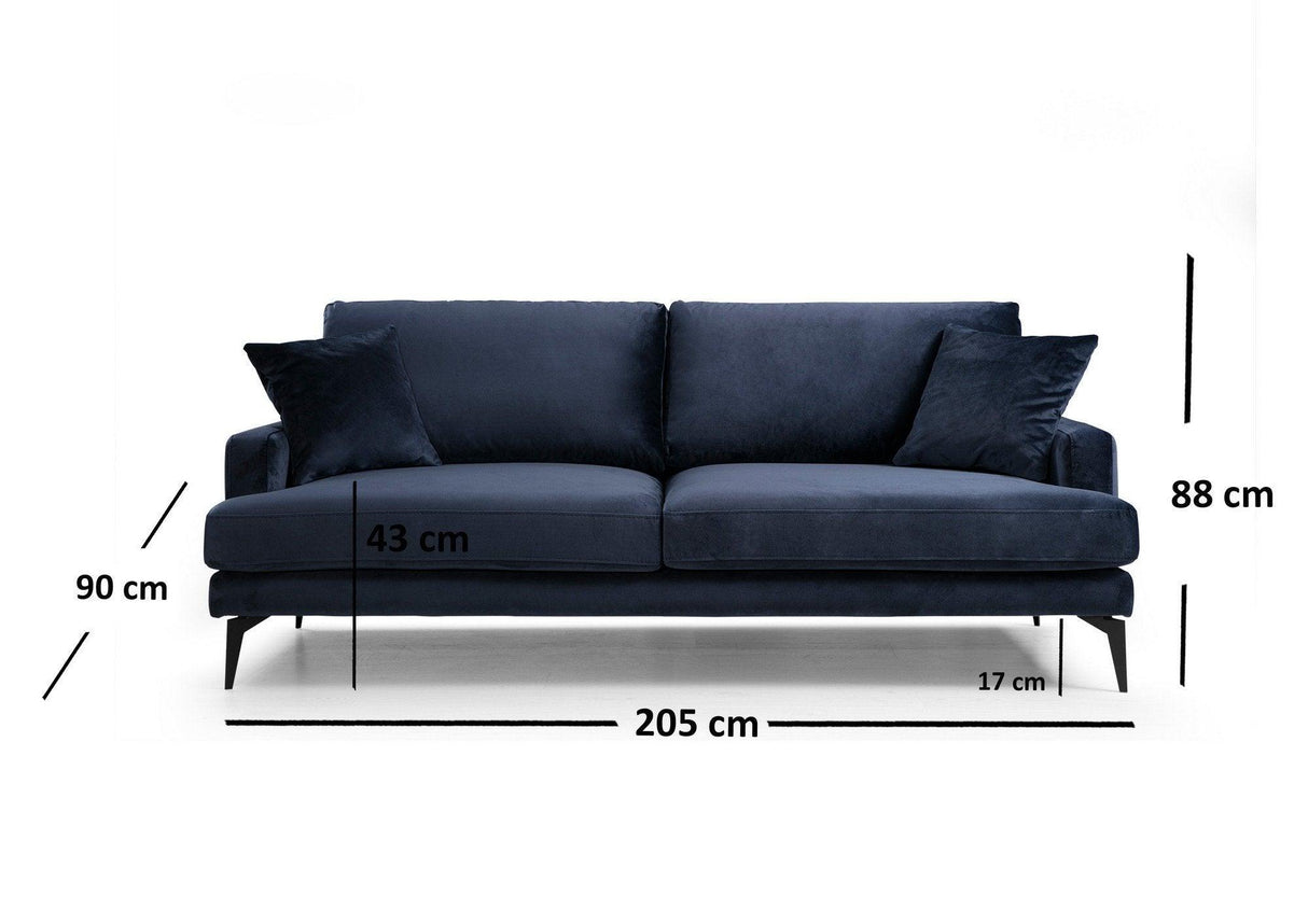 Canapea Fixa cu 3 Locuri Yase, 205 x 88 x 90 cm - Albastru, SKU 560ARE1308