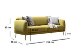 Canapea Fixa cu 3 Locuri Sevilla, 214 x 85 x 98 cm - Galben, SKU 560ARE1311
