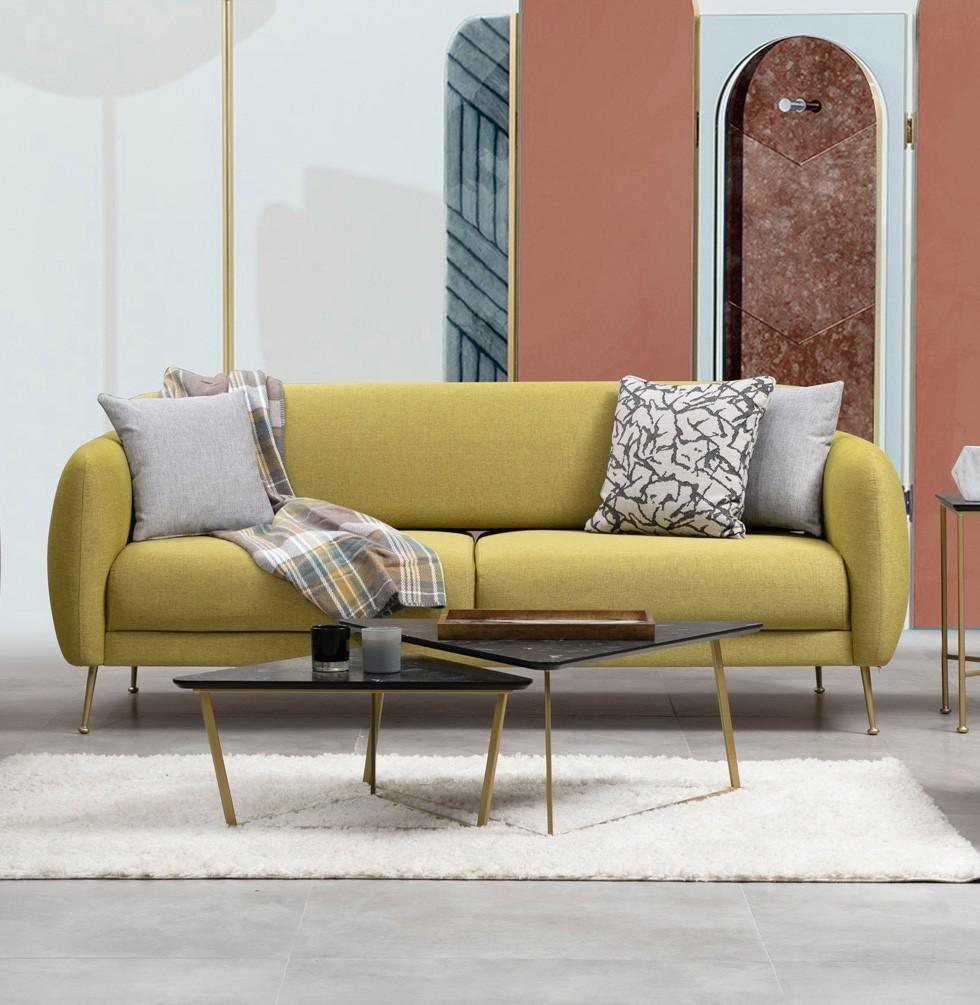 Canapea Fixa cu 3 Locuri Sevilla, 214 x 85 x 98 cm - Galben, SKU 560ARE1311