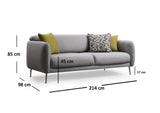 Canapea Fixa cu 3 Locuri Sevilla, 214 x 85 x 98 cm - Gri, SKU 560ARE1311
