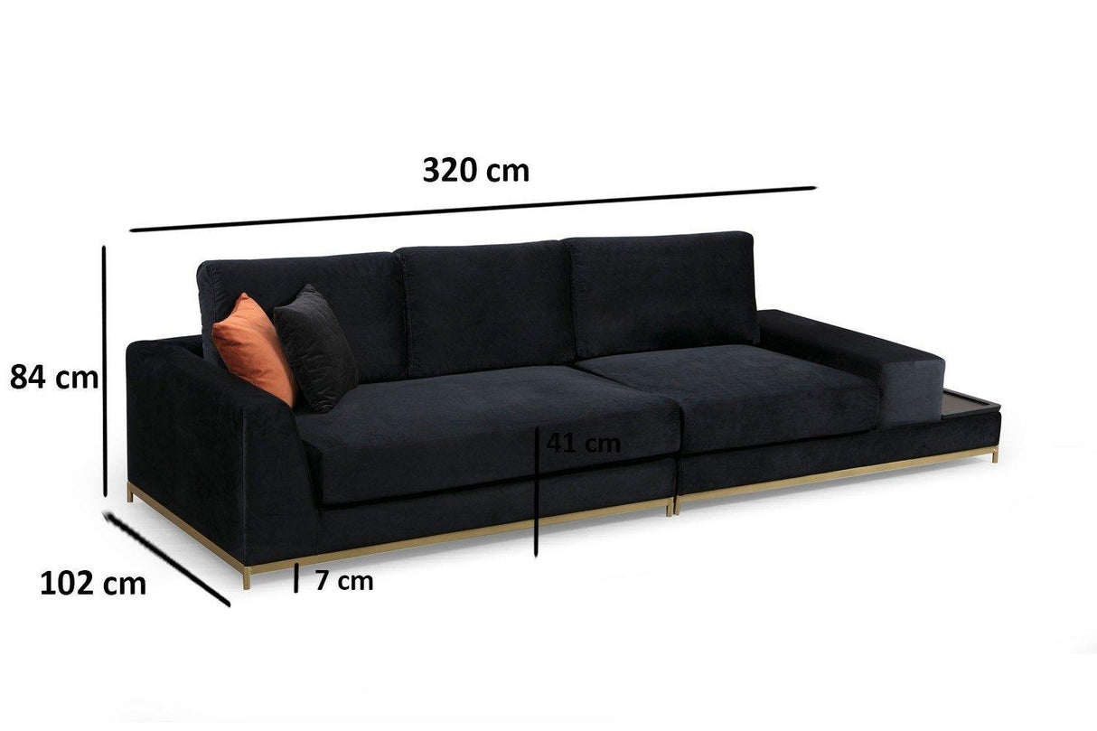 Canapea Fixa cu 4 Locuri Line, 320 x 84 x 102 cm - Negru, SKU 560ARE1315