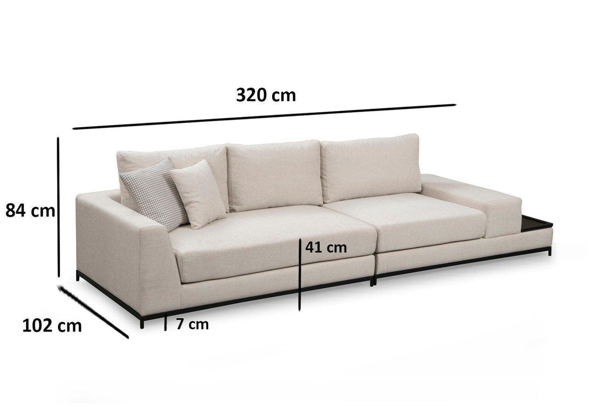 Canapea Fixa cu 4 Locuri Line, 320 x 84 x 102 cm - Bej, SKU 560ARE1315