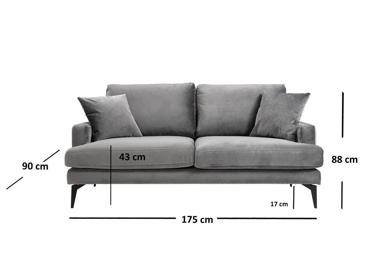 Canapea Fixa cu 2 Locuri Yase, 175 x 88 x 90 cm - Gri, SKU 560ARE1505