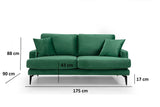 Canapea Fixa cu 2 Locuri Yase, 175 x 88 x 90 cm - Verde, SKU 560ARE1505