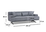 Canapea Fixa cu 2 Locuri Bentley, 200 x 80 x 110 cm - Gri, SKU 560ARE1507