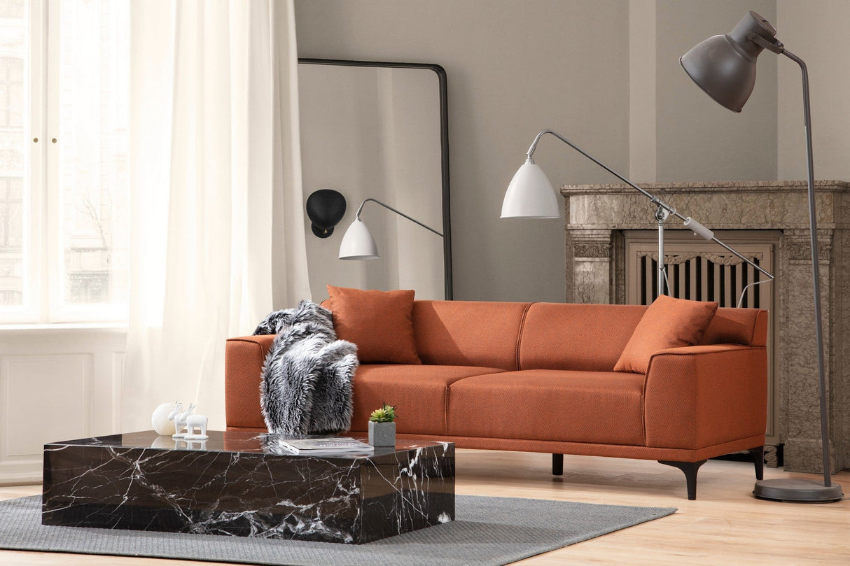 Canapea fixă 3 locuri Petra 3, Diverse culori, 215x86x87 cm - Portocaliu | SKU: 560ARE1528 | Canapea fixă 3 locuri Petra 3, 215x86x87 cm, varianta Portocaliu, produs pentru amenajarea locuinței, disponibil online în România la CasaMob