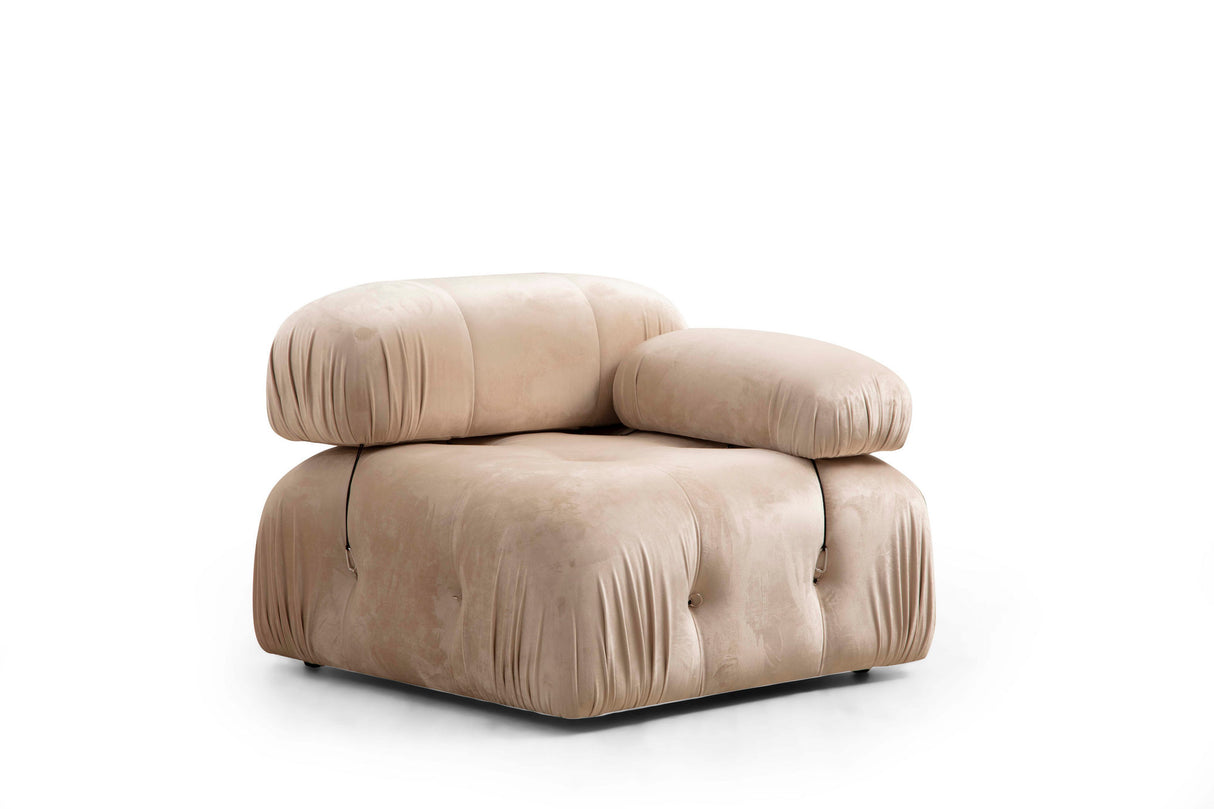 Canapea fixă 3 locuri Bubble (L1-O1-1R) - Velvet, Crem, 95x65x75 cm