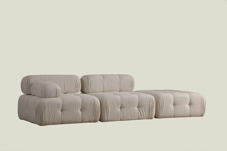Canapea fixă 3 locuri Doblo (L1-O1-Pouffe) Cream Bouclette, Crem