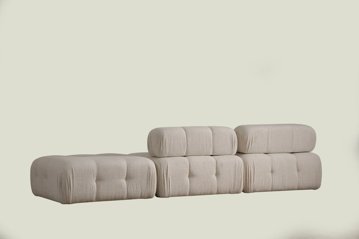 Canapea fixă 3 locuri Doblo (L1-O1-Pouffe) Cream Bouclette, Crem