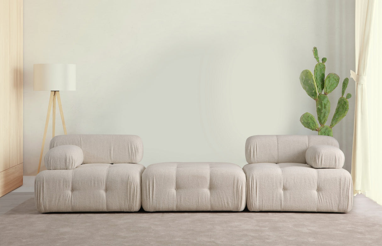 Canapea fixă 3 locuri Doblo (L1-Pouffe-1R) Bouclette, Crem