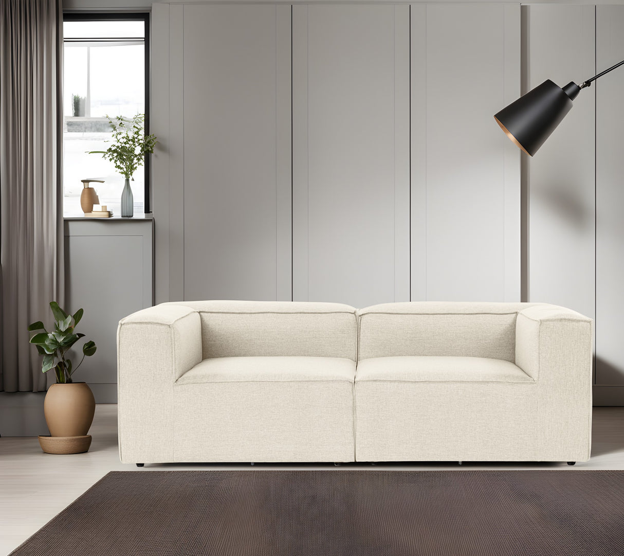 Canapea fixă 2 locuri Fora 2, Ecru, 214x105x66 cm