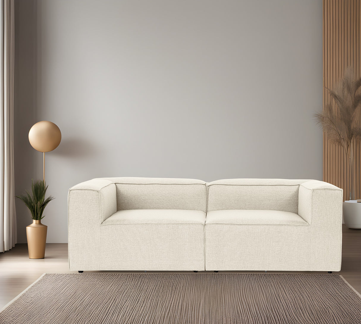 Canapea fixă 2 locuri Fora 2, Ecru, 214x105x66 cm
