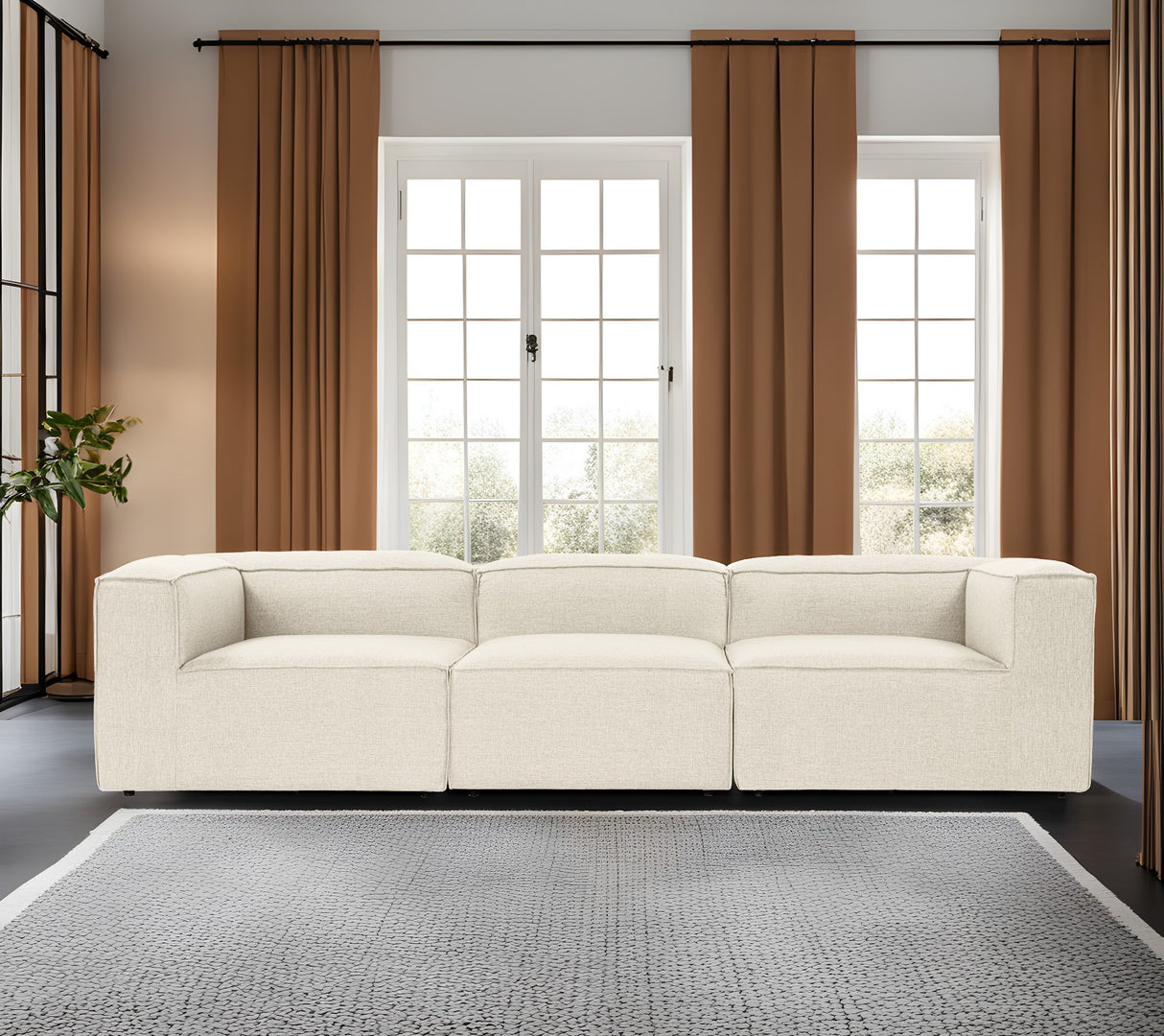 Canapea fixă 3 locuri Fora 3, Ecru, 297x105x66 cm