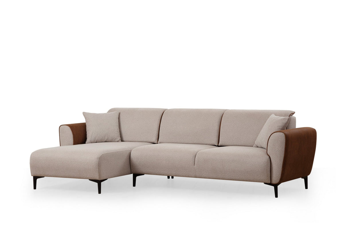 Canapea extensibilă Aren, Colț, Stânga, Diverse culori, 260x150 cm - Bej - Scorțișoară | SKU: 560ARE2232 | Canapea extensibilă Aren, Colț, Stânga, 260x150 cm, varianta Bej - Scorțișoară, produs pentru amenajarea locuinței, disponibil online în România la CasaMob