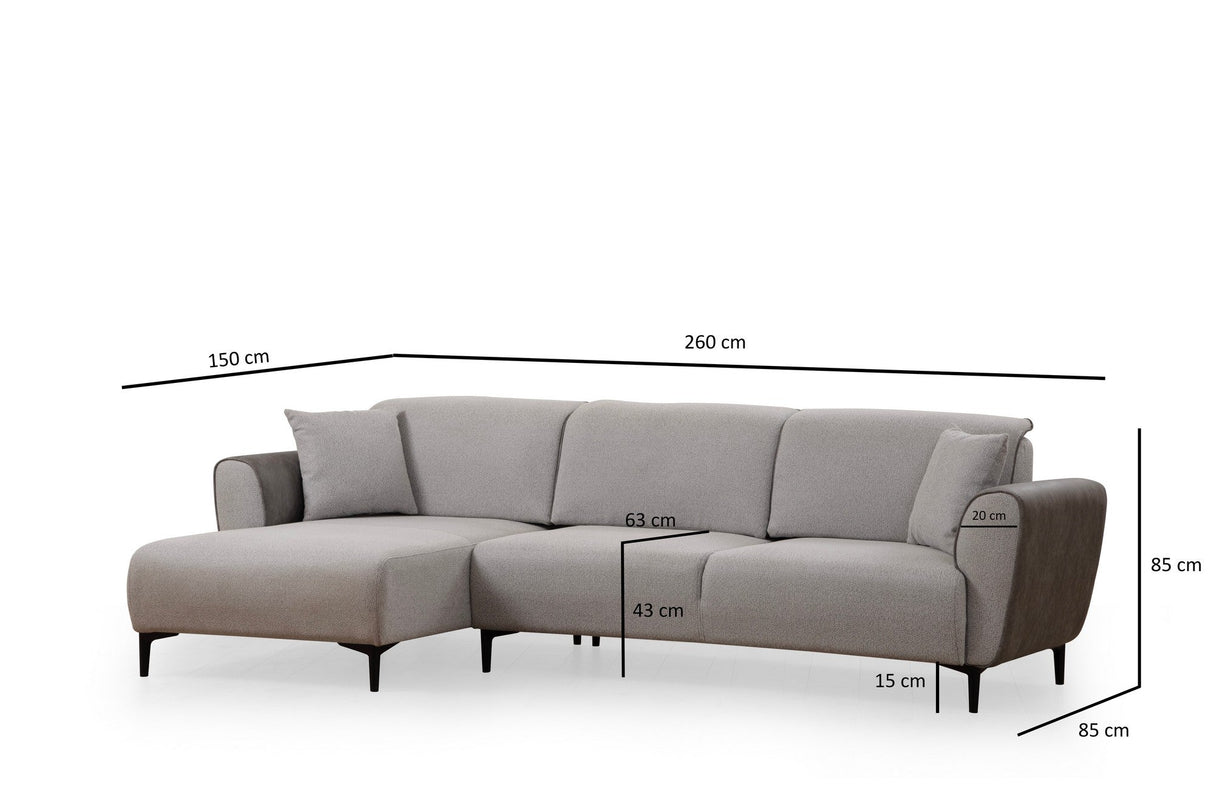 Canapea extensibilă Aren, Colț, Stânga, Diverse culori, 260x150 cm - Gri deschis | SKU: 560ARE2233 | Canapea extensibilă Aren, Colț, Stânga, 260x150 cm, varianta Gri deschis, produs pentru amenajarea locuinței, disponibil online în România la CasaMob