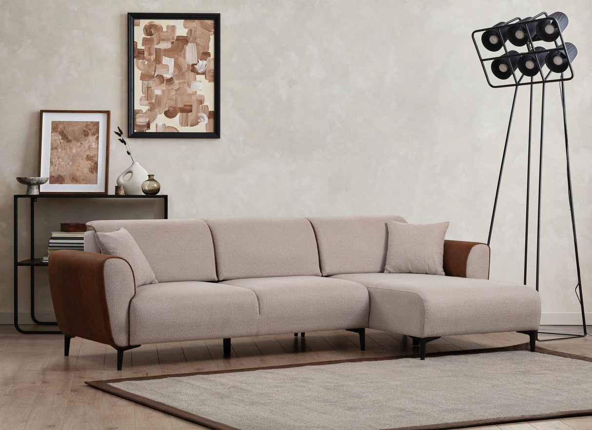 Canapea extensibilă Aren, Colț, Dreapta, Diverse culori, 260x150 cm - Bej - Scorțișoară | SKU: 560ARE2234 | Canapea extensibilă Aren, Colț, Dreapta, 260x150 cm, varianta Bej - Scorțișoară, produs pentru amenajarea locuinței, disponibil online în România la CasaMob