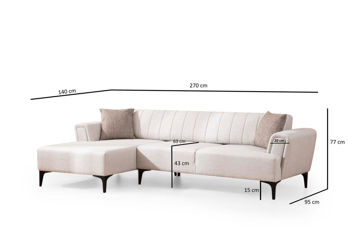 Canapea extensibilă Hamlet, Colț, Stânga, Diverse culori, 270x140 cm - Ecru | SKU: 560ARE2249 | Canapea extensibilă Hamlet, Colț, Stânga, 270x140 cm, varianta Ecru, produs pentru amenajarea locuinței, disponibil online în România la CasaMob