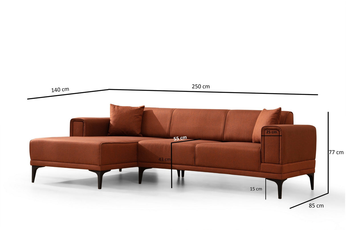 Canapea extensibilă Horizon, Colț, Stânga, Diverse culori, 250x140 cm - Roșu cărămiziu | SKU: 560ARE2271 | Canapea extensibilă Horizon, Colț, Stânga, 250x140 cm, varianta Roșu cărămiziu, produs pentru amenajarea locuinței, disponibil online în România la CasaMob