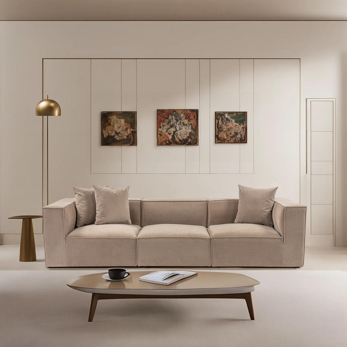 Canapea fixă 3 locuri Sora 3, Diverse culori, 270x95x65 cm - Cappuccino | SKU: 560ARE2312 | Canapea fixă 3 locuri Sora 3, 270x95x65 cm, varianta Cappuccino, produs pentru amenajarea locuinței, disponibil online în România la CasaMob