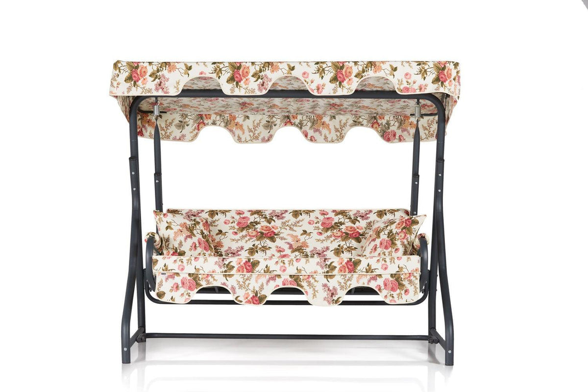 Balansoar de gradina cu 3 locuri Pitesti, Bej - Roz, 200 x 165 x 110 cm, SKU 561CLR1518