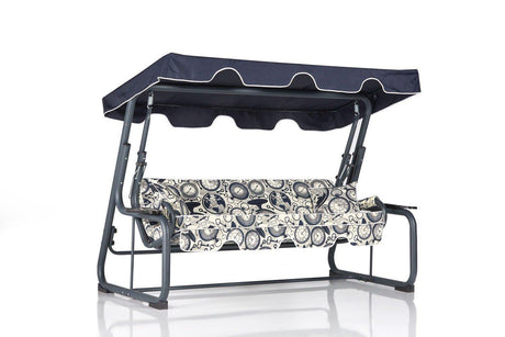 Balansoar de gradina extensibila  3 locuri cu suport pahare Braila, Albastru Alb, 190x110x50 cm
