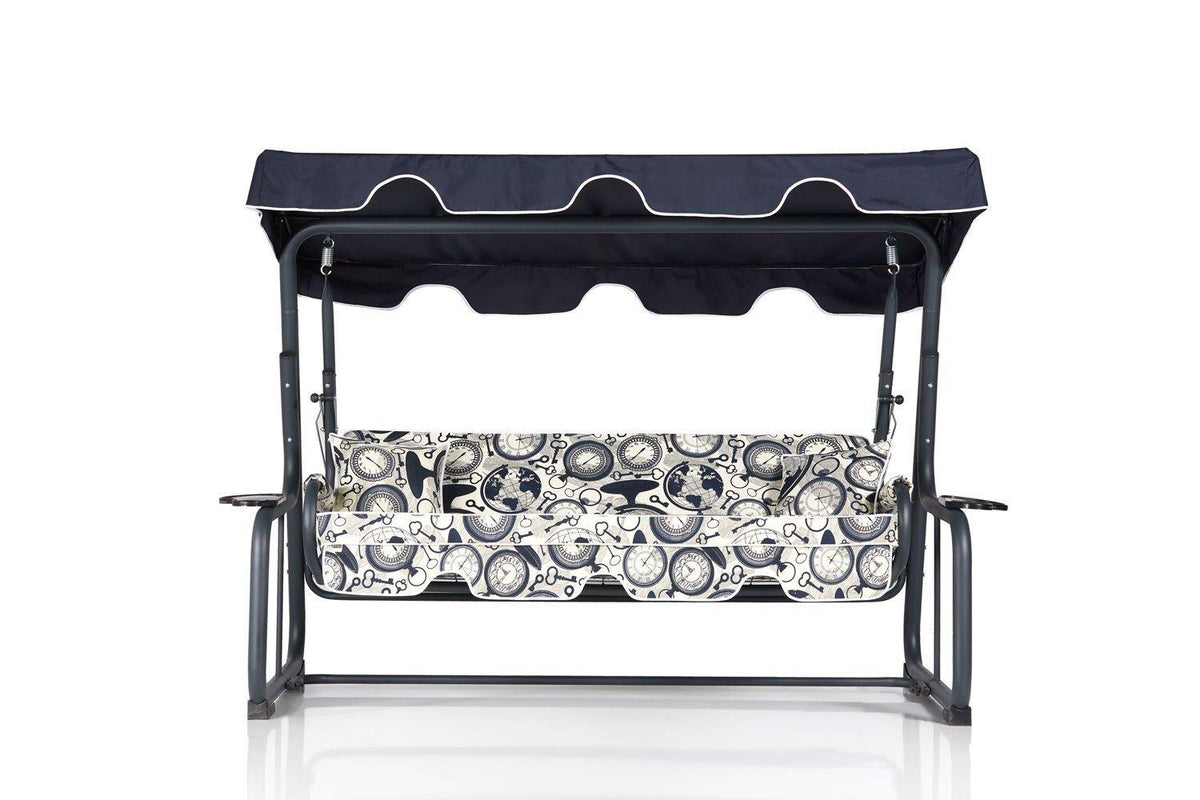 Balansoar de gradina extensibila 3 locuri cu suport pahare Braila, Albastru Alb, 200 x 165 x 110 cm, SKU 561CLR1714