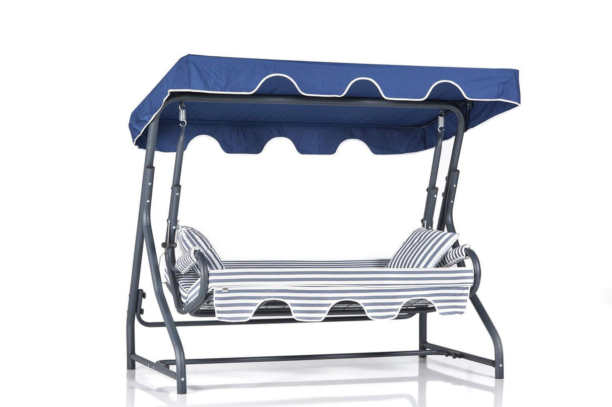 Balansoar de gradina extensibila cu 3 locuri Ilfov, Albastru, 160x110x50 cm