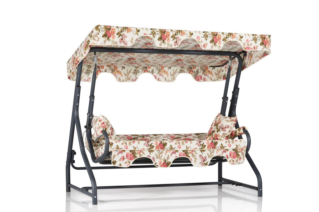 Balansoar de gradina extensibila cu 3 locuri Timisoara, Bej - Roz, 50x110x160 cm