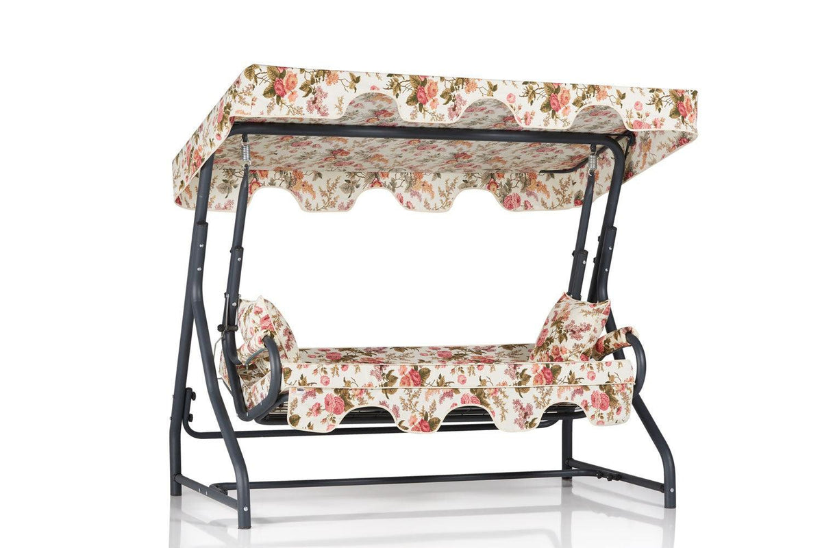 Balansoar de gradina extensibila cu 3 locuri Timisoara, Bej - Roz, 200 x 165 x 110 cm, SKU 561CLR1729