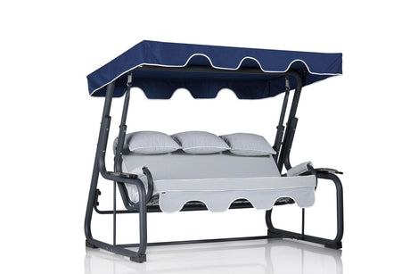 Balansoar de gradina cu 3 locuri Ates cu suport pahar, Albastru, 160x110x50 cm