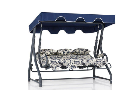 Balansoar de gradina cu 3 locuri Extensibila Rush, Albastru, 160x110x50 cm