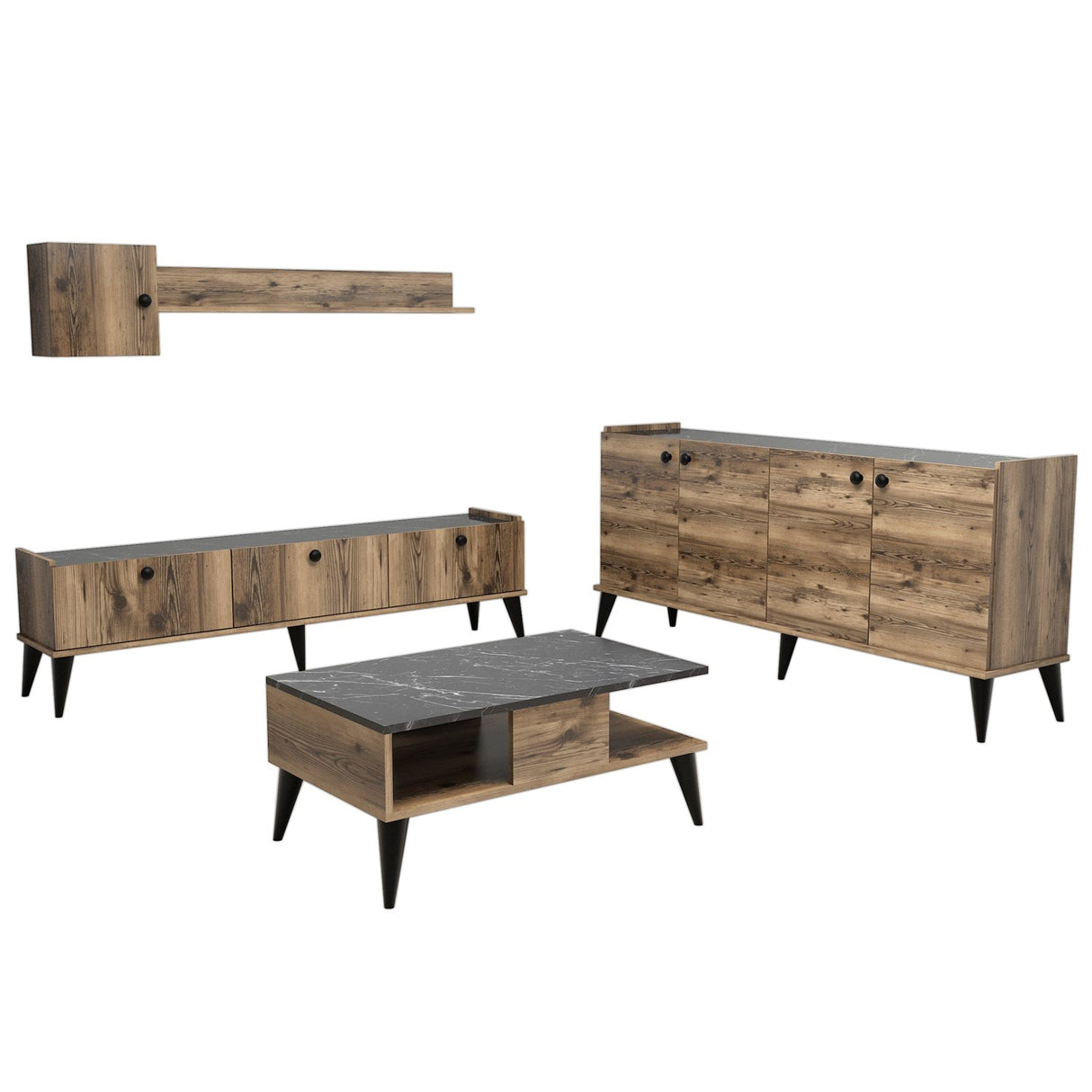 Set mobilă pentru sufragerie Lidya 2, Nuc - Marble, 180x35x49 cm