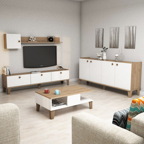 Set mobilă pentru sufragerie Sumer 3, Stejar - Alb, 178x35x45 cm