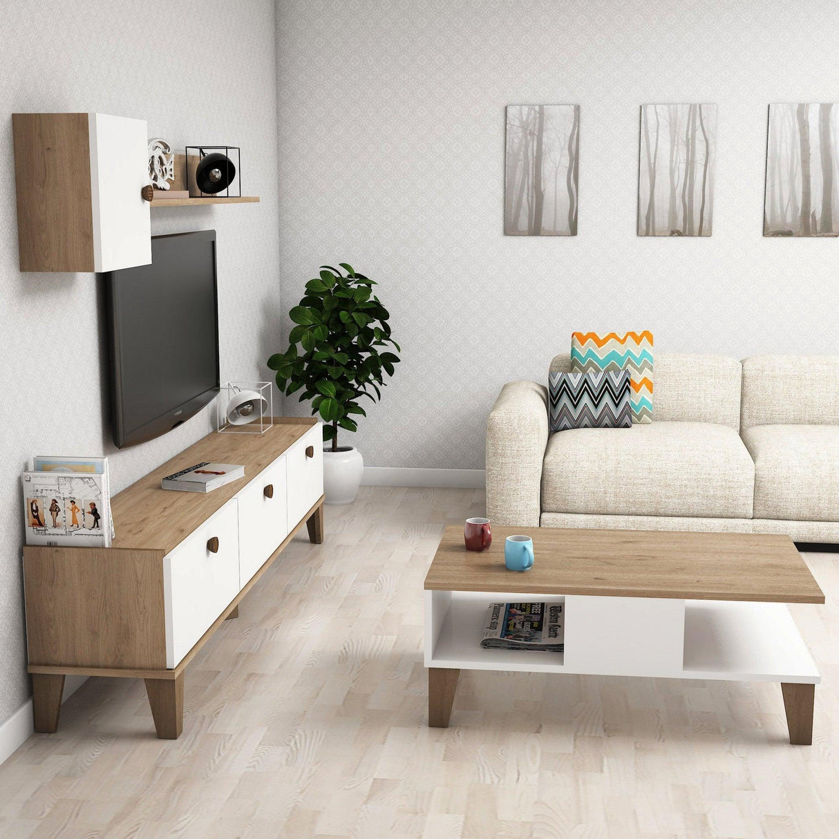 Set Mobila Sufragerie ewqw, Stejar, 178x45x35 cm