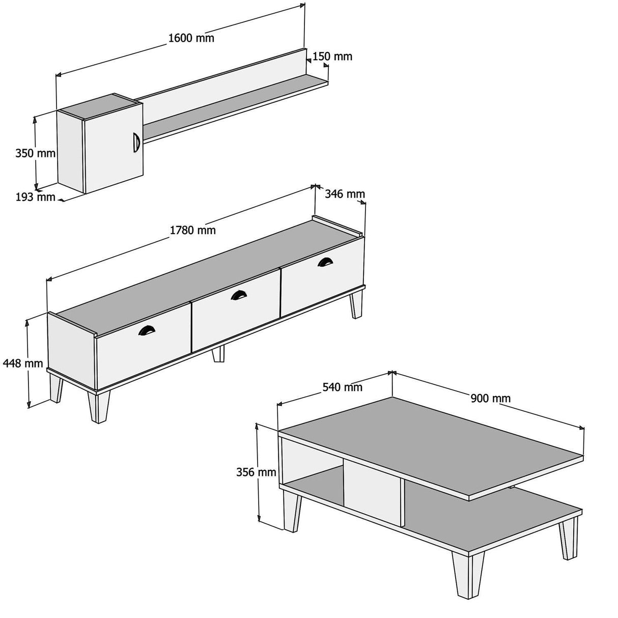 Set Mobila Sufragerie ewqw, Stejar, 178x45x35 cm