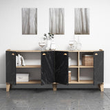 Comoda Living Sumer H3030, Stejar / Marmura / Alb - Negru, SKU 566BMS2602