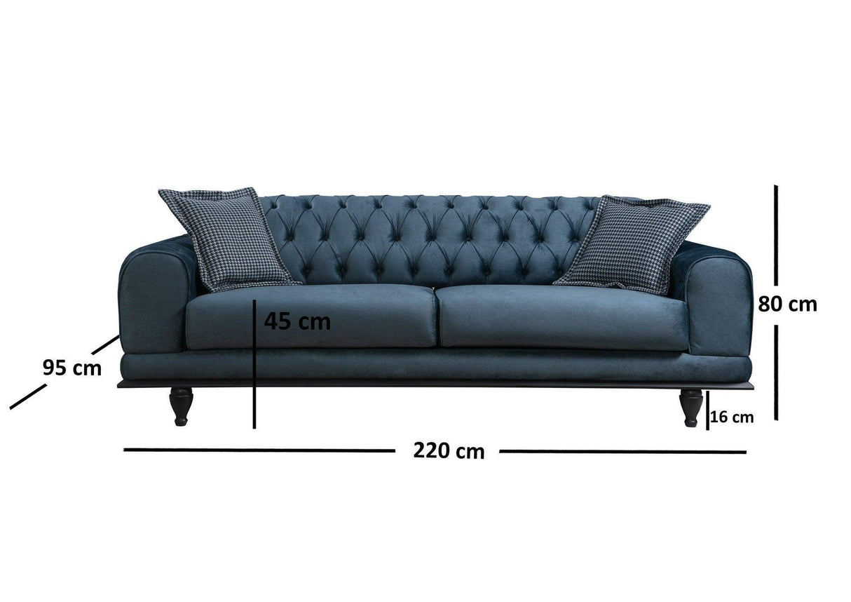 Canapea extensibilă 3 locuri Arredo, Plus Chester, Albastru, 220x95x80 cm