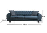 Canapea extensibilă 3 locuri Arredo, Plus Chester, Albastru, 220x95x80 cm
