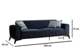 Canapea extensibila cu 3 Locuri Lisa, Albastru Marin, 220x92x77 cm