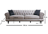 Canapea extensibila cu 3 Locuri Polyanna, Gri, 230x95x78 cm