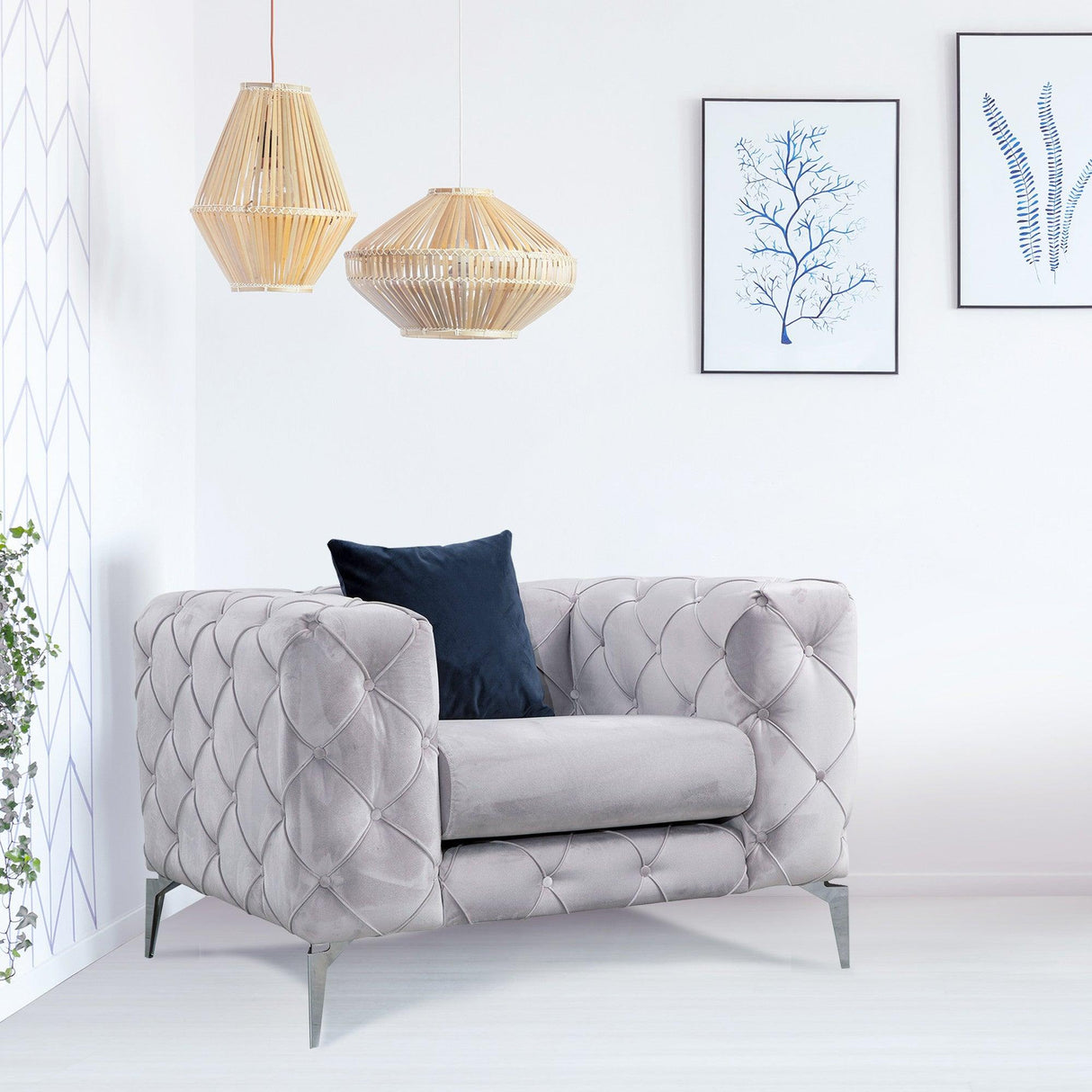 Fotoliu Chesterfield, 90x70x108 cm - Gri deschis, SKU 569HLN1502