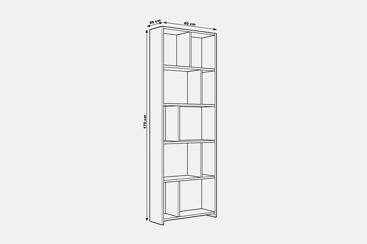 Bibliotecă Buket, Nuc, 60x20x170 cm